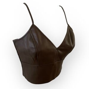 Lola Grace womens faux leather chocolate brown bustier crop top size S festival